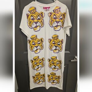 NWT Queen Of Sparkles LSU Tiger Graphic T-Shirt Midi Dress